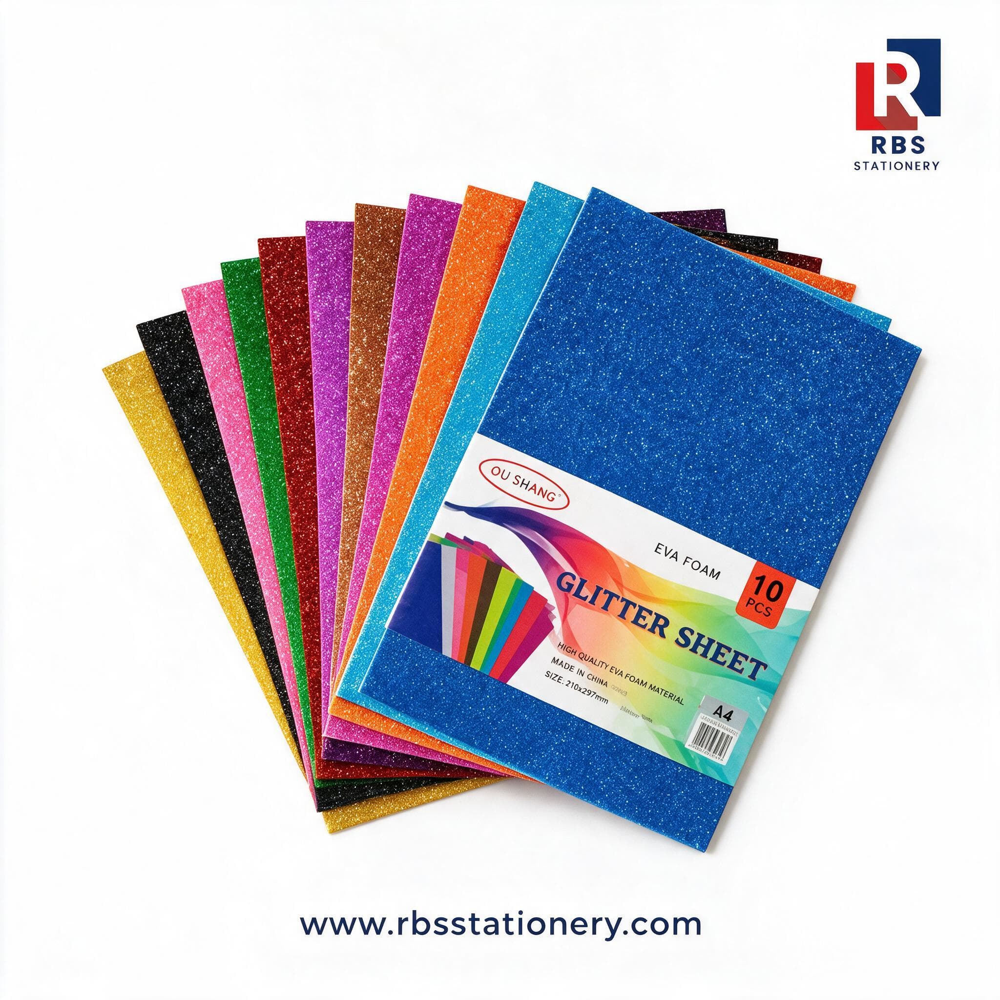 A4 Glitter Foamic Sheets Assorted Colors - Pack of 10