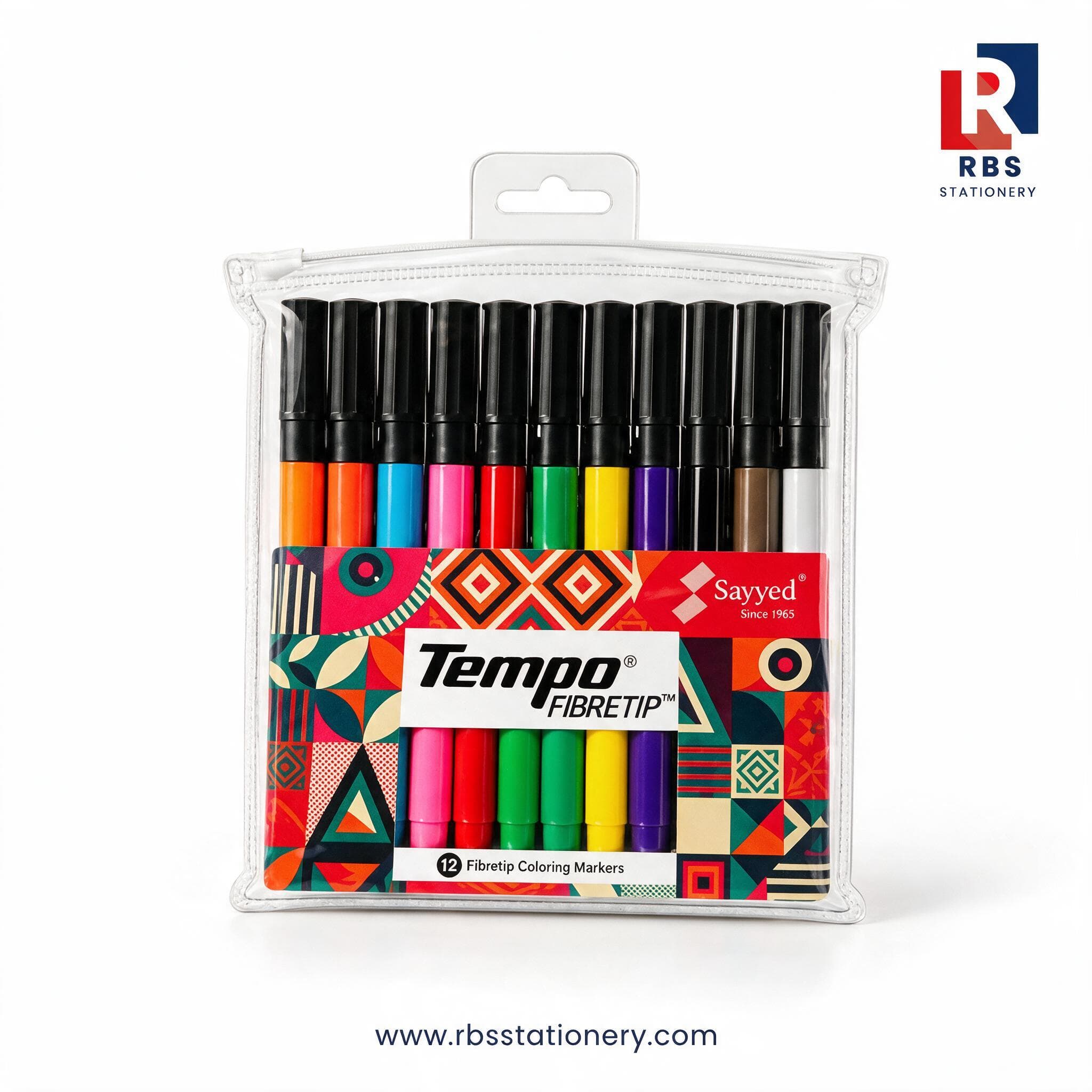 Tempo Fibretip Coloring Markers - 12 Pack