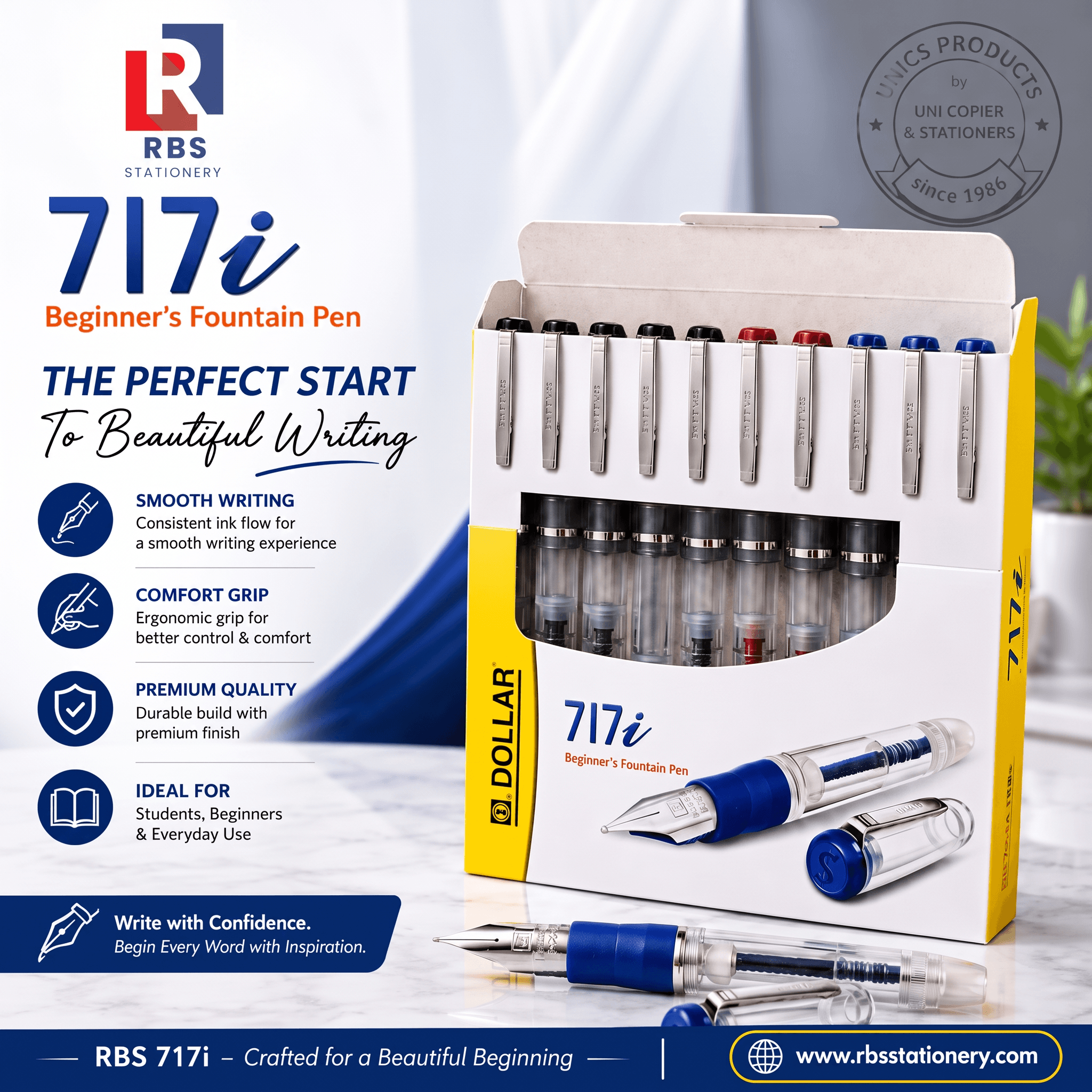Dollar 717i Beginner's Fountain Pen - Pack of 1(10 Pcs)