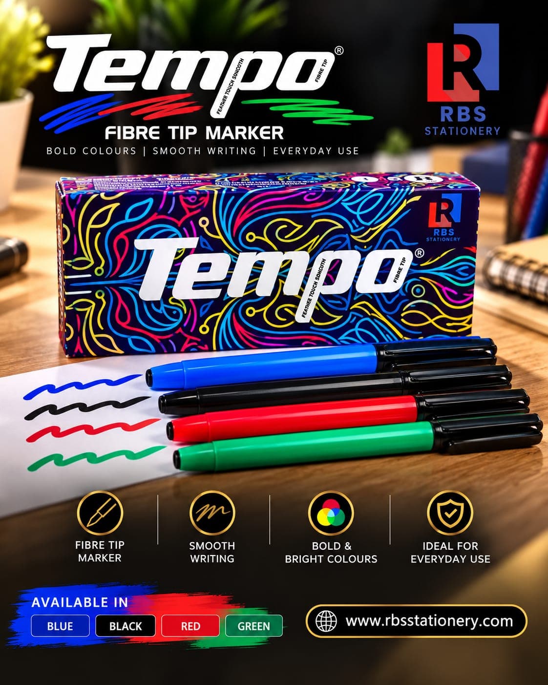 Tempo Fiber Tip Marker - Bold Colors (Pack of 1)
