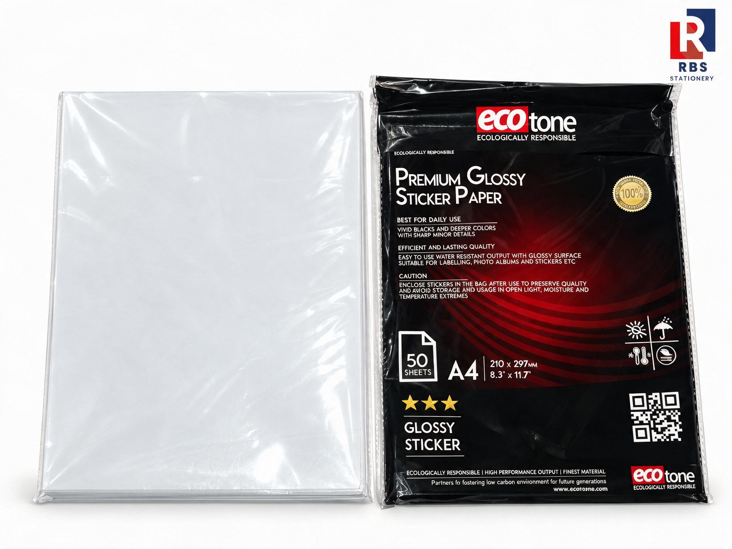 Ecotone Premium Glossy Sticker Paper A4 - 50 Sheets 135 GSM