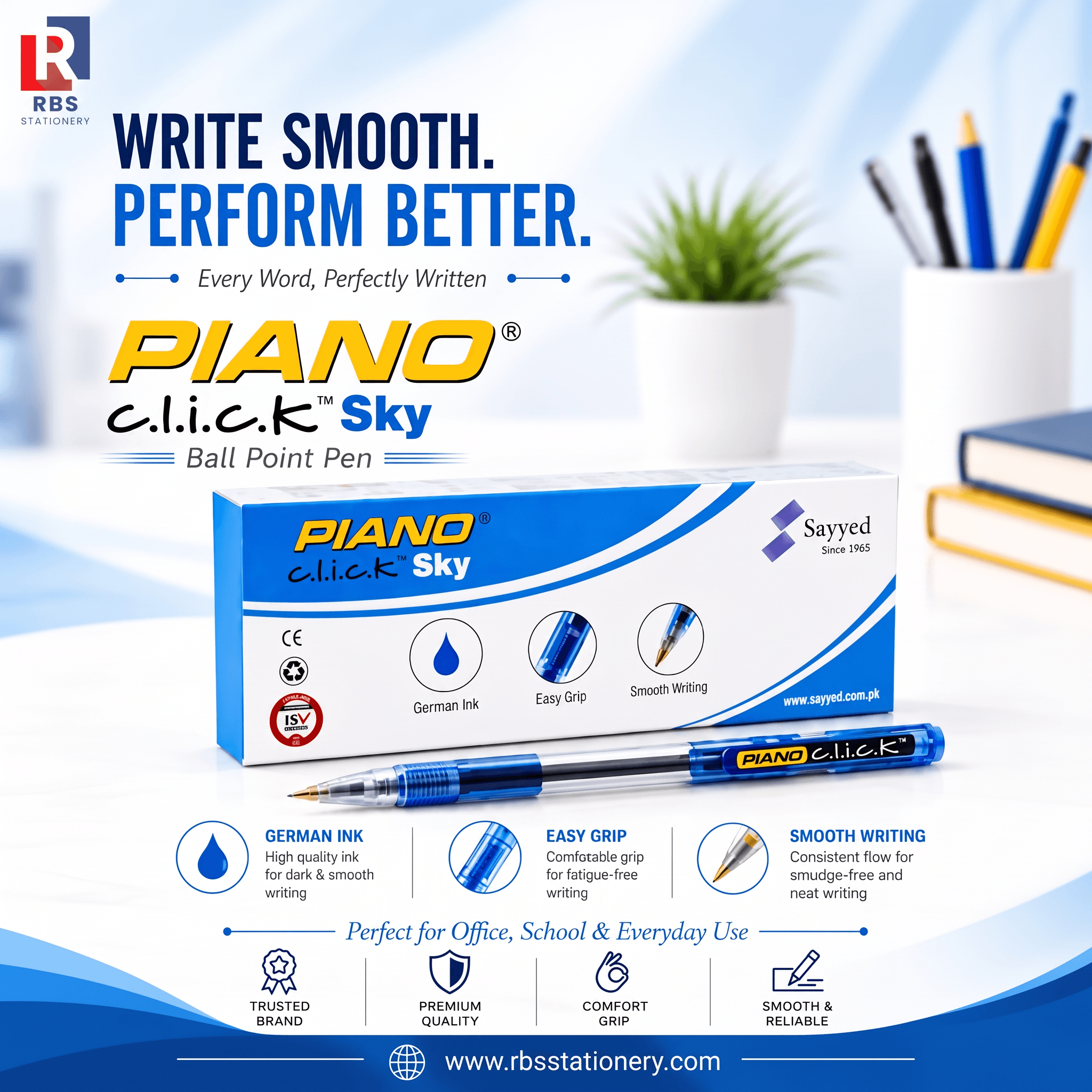 Piano Click Sky Ball Point Pen (Box of 10 Pcs)