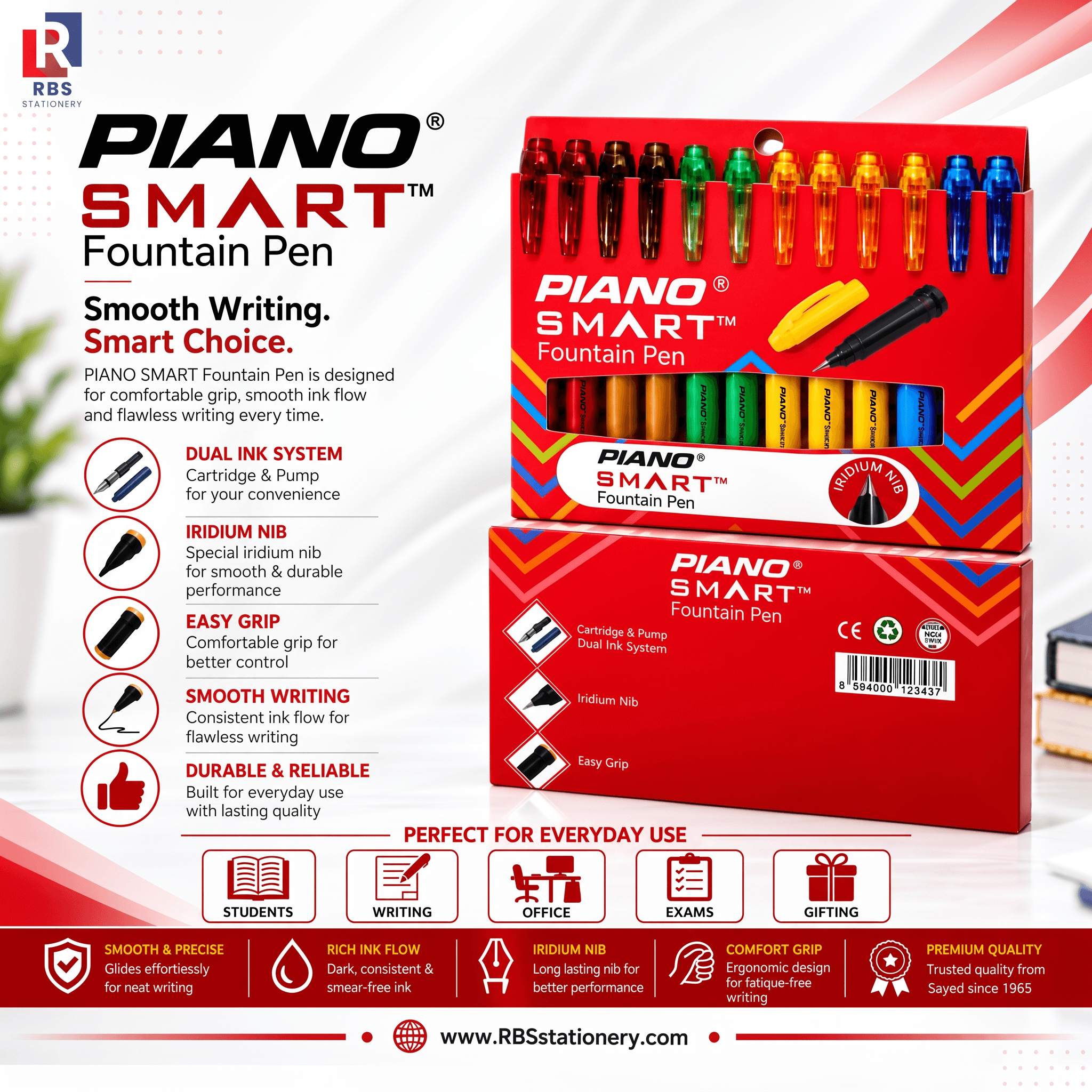 Piano Smart Fountain Pen (Pack of 10 Pcs)