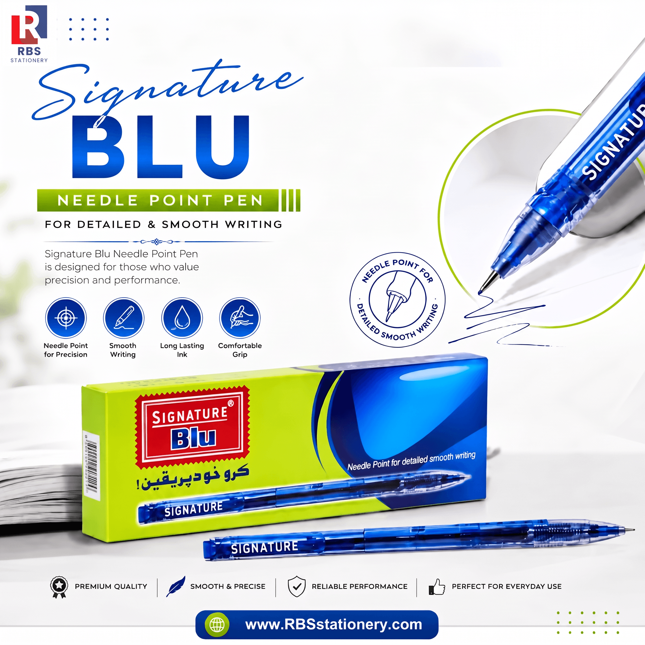 Signature Blu Needle Point Pen (Box of 10 Pcs)